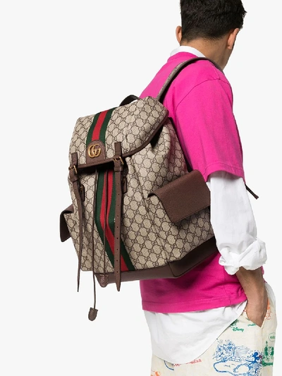 Shop Gucci Monogram Pattern Backpack In Neutrals