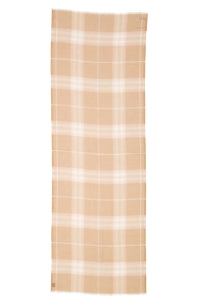 Shop Burberry Giant Check Print Wool & Silk Scarf In Fawn