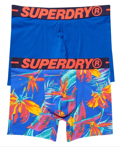 Shop Superdry Organic Cotton Classic Boxer Double Pack In Dark Blue