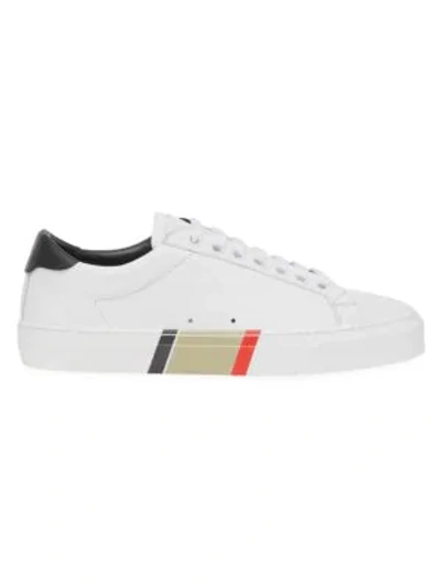 Shop Burberry Rangleton Leather Sneakers In Optic White