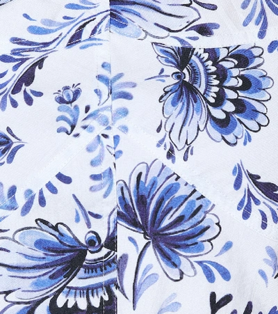 Shop Alexandra Miro Maia Printed Cotton-poplin Top In Blue