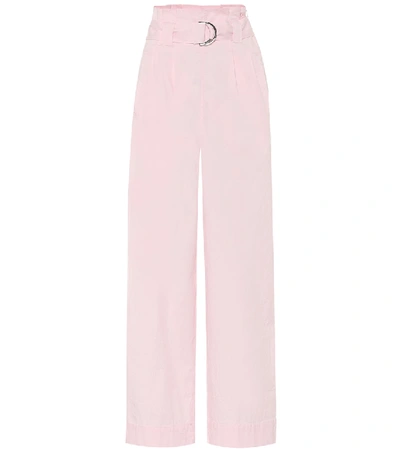 Shop Ganni Stretch-cotton Wide-leg Paperbag Pants In Pink