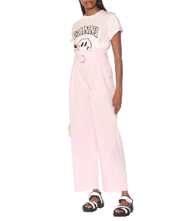 Shop Ganni Stretch-cotton Wide-leg Paperbag Pants In Pink