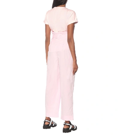 Shop Ganni Stretch-cotton Wide-leg Paperbag Pants In Pink