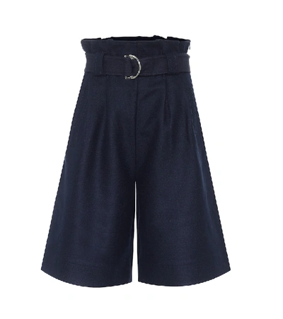 Shop Ganni Paperbag Wool-blend Culottes In Blue