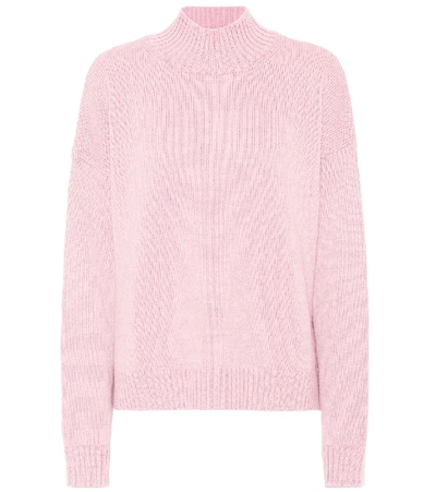 Shop Ganni Merino-wool Mockneck Sweater In Pink