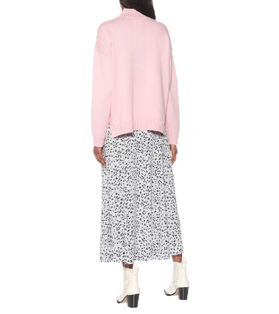 Shop Ganni Merino-wool Mockneck Sweater In Pink