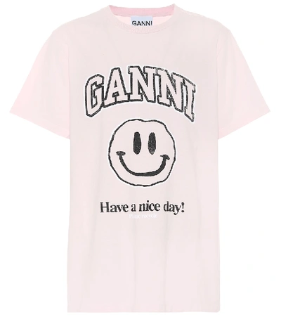 Shop Ganni Logo Organic-cotton T-shirt In Pink