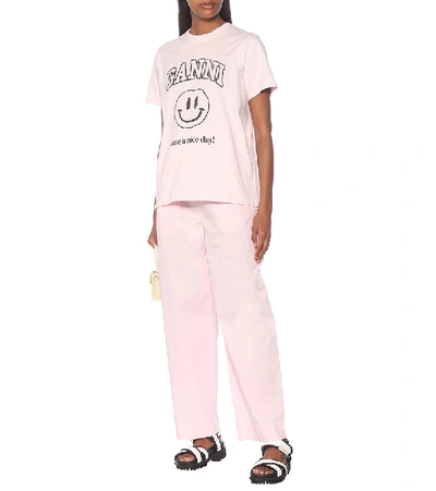 Shop Ganni Logo Organic-cotton T-shirt In Pink