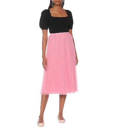 Shop Red Valentino Point-d'esprit Tulle Midi Skirt In Pink