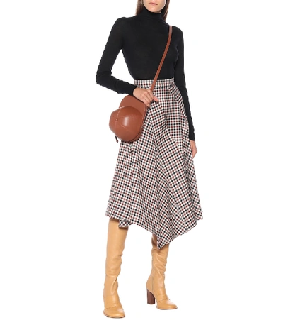 Shop Jw Anderson Checked Wool Midi Skirt In Brown