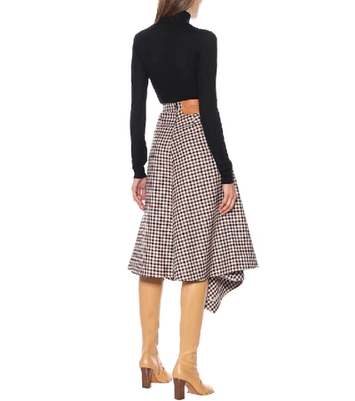 Shop Jw Anderson Checked Wool Midi Skirt In Brown
