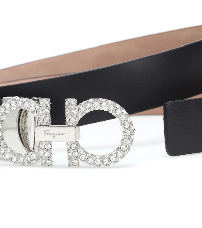 Ferragamo Gancini Embellished Leather Belt In Black