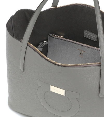 Shop Ferragamo Gancini Medium Leather Tote In Grey