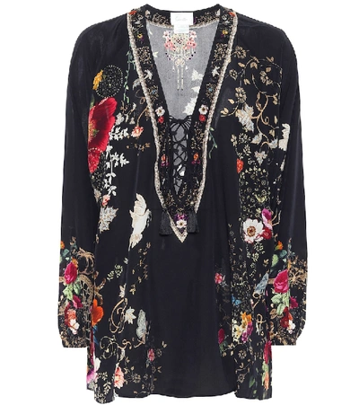 Shop Camilla Floral Silk Blouse In Black