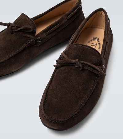 Shop Tod's City Gommino Suede Loafers In Brown