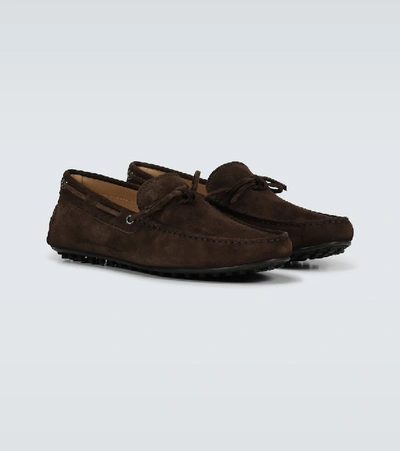Shop Tod's City Gommino Suede Loafers In Brown