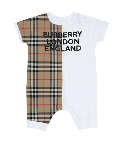 Shop Burberry Lennox Vintage Check Cotton Onesie In Beige