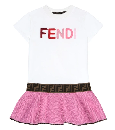 Shop Fendi Logo Cotton-neoprene Dress In White