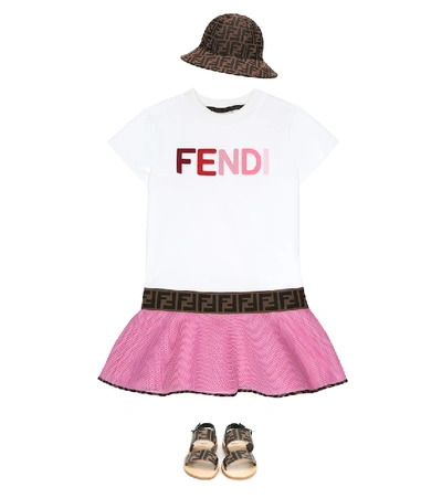Shop Fendi Logo Cotton-neoprene Dress In White