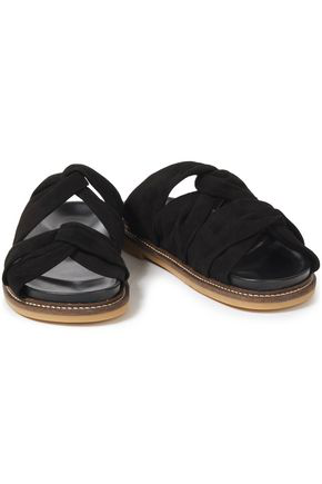 Ganni Anoush Twisted Suede Slides In Black | ModeSens