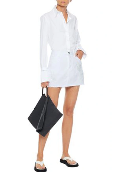 Shop J Brand Bonny Embellished Frayed Denim Mini Skirt In White