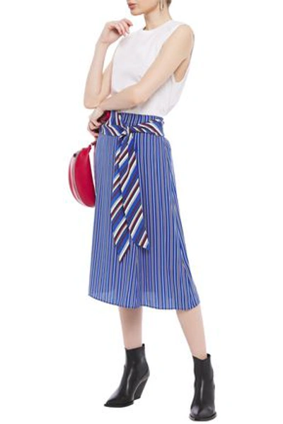 Shop Rag & Bone Knotted Striped Silk-satin Midi Skirt In Cobalt Blue