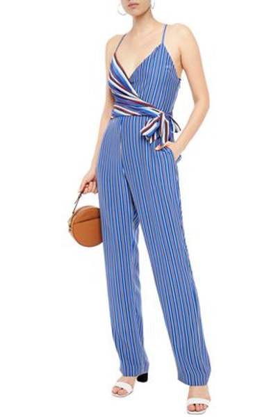 Shop Rag & Bone Felix Wrap-effect Striped Silk Crepe De Chine Jumpsuit In Blue