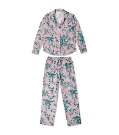 Shop Desmond & Dempsey Bromley Parrot Long-sleeved Pyjama Set In Pink