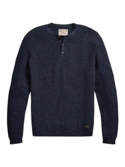 Shop Polo Ralph Lauren Men's Long-sleeve Cotton Henley Sweater In Navy