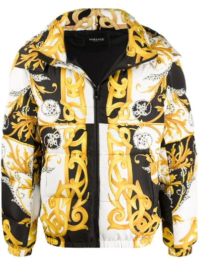 Shop Versace Baroque Print Puffer Jacket In Yellow