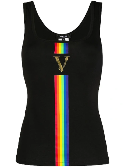 Shop Versace X Pride Rainbow Stripe Tank Top In Black
