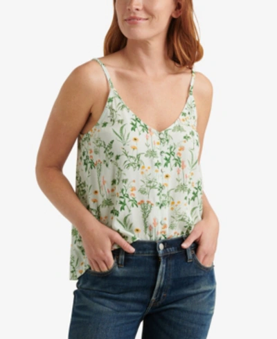 Shop Lucky Brand Floral-print Button-front Camisole Top In Green Multi