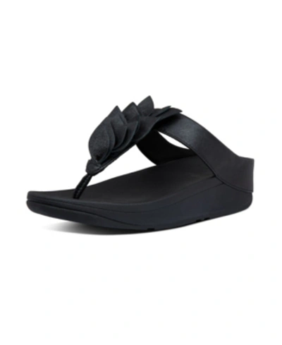 Shop Fitflop Women's Fino Leaf Metallic Leather Toe-thongs Sandal Women's Shoes In All Black