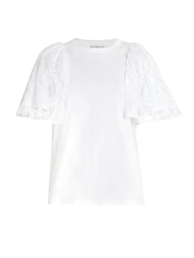 Shop Givenchy Lace Puff-sleeve T-shirt In White