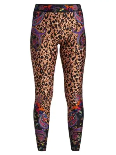 Shop Versace Jeans Couture Paisley Leopard Print Leggings In Nero