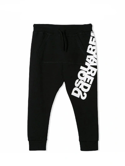 Shop Dsquared2 Black Cotton Printed Track Pants In Nero
