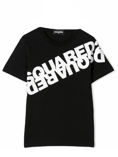 Shop Dsquared2 Black Cotton Logo-print T-shirt In Nero