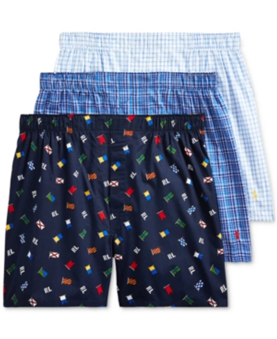 Shop Polo Ralph Lauren Men's Classic 3-pack Woven Boxer In Signal Flag/durham/concord