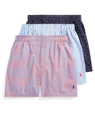 Shop Polo Ralph Lauren Men's Classic 3-pack Woven Boxer In Life Preserver/fulton/southport Stripe