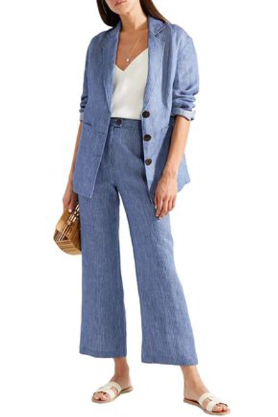 Shop Mara Hoffman Arlene Striped Organic Linen-twill Flared Pants In Blue