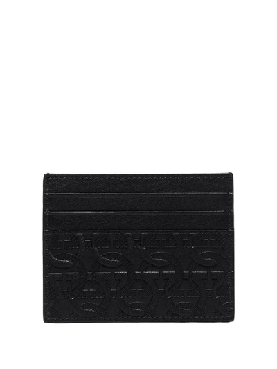 Shop Ferragamo Embossed Leather Card Holder In Black