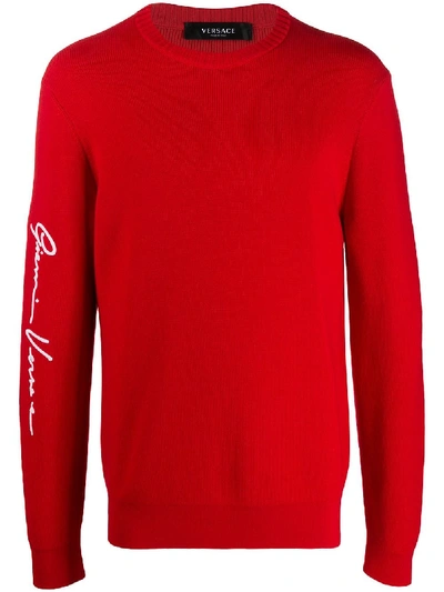 Shop Versace Signature Crew Neck Jumper In Red