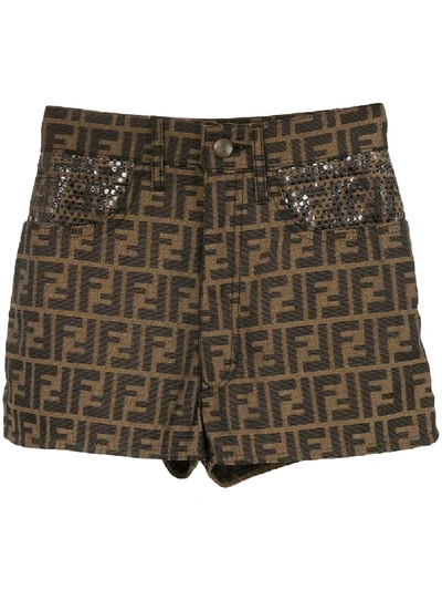 Pre-owned Fendi Embellished Ff Shorts In Brown