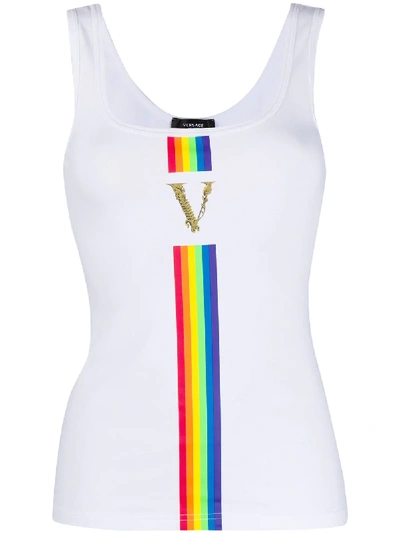 Shop Versace X Pride Rainbow Stripe Tank Top In White