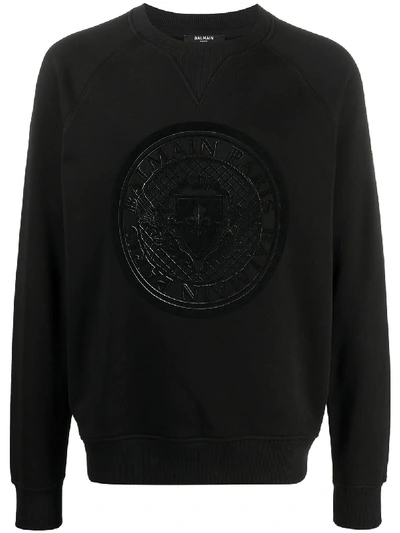 Shop Balmain Embossed Logo Sweatshirt In Black