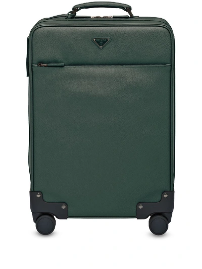 Shop Prada Leather Carry-on Suitcase In Green