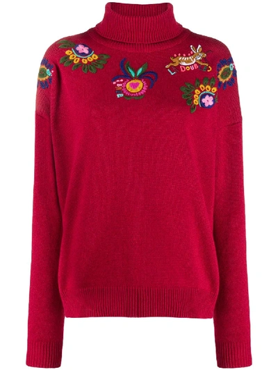 Shop La Doublej Boy Floral Embroidery Jumper In Red