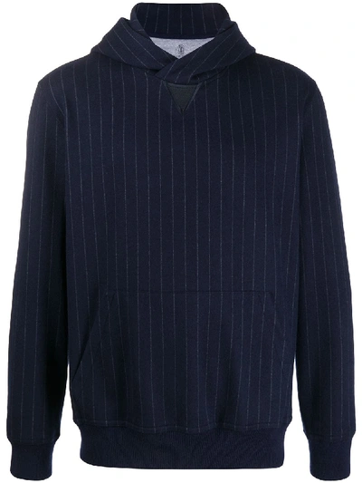 Shop Brunello Cucinelli Striped Long-sleeve Hoodie In Blue