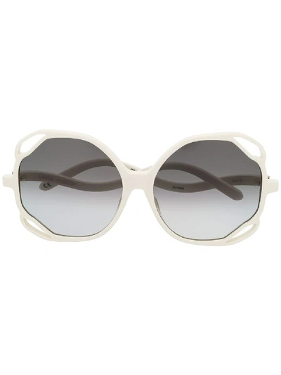 Shop Linda Farrow Jerry Oversized Sunglasses In White